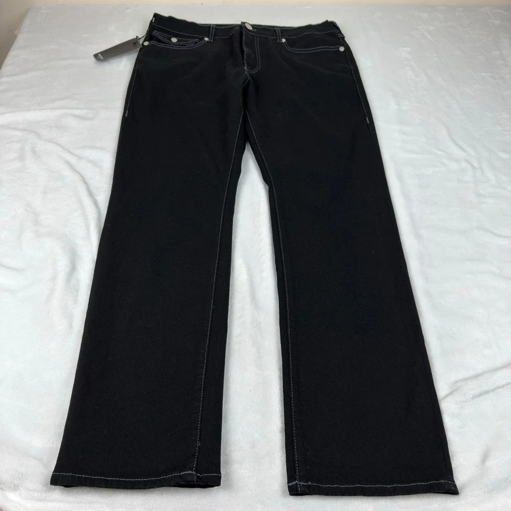 True Religion Ricky Flap SN Body Rinse Black Jeans Mens 36x32 Straight Leg NEW